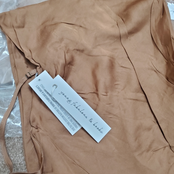 NWT Young Fabulous & Broke Evie Satin Slip Dress Caramel Camel Brown Camisole - Picture 6 of 6